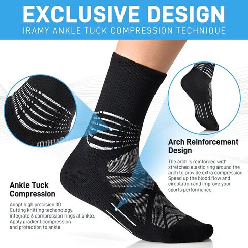 IRAMY Compression Ankle Support Crew Socks Men Women Coolmax Wicking Plantar Fasciitis Relief Running Hiking Socks 3 Pairs in Saudi Arabia