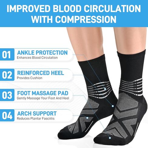 IRAMY Compression Ankle Support Crew Socks Men Women Coolmax Wicking Plantar Fasciitis Relief Running Hiking Socks 3 Pairs in Saudi Arabia