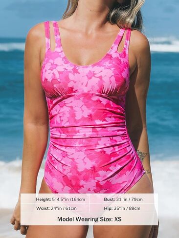 CUPSHE Women's One Piece Swimsuit Scoop Neck Bathing Suit Cutout Wide Straps Ruched Lace up Back Swimwear in Saudi Arabia