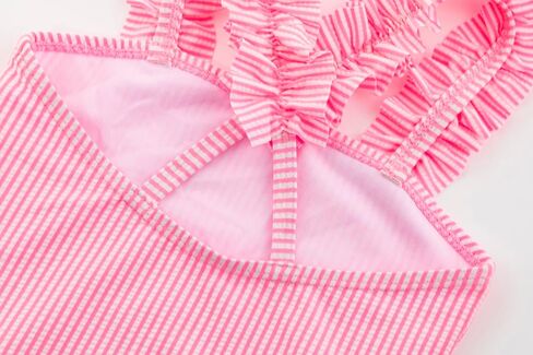 LIZENS Girls One Piece Swimwear Pink Stripe Ruffled Shoulder Straps Girls Swimsuit Size 2-12 in Kuwait