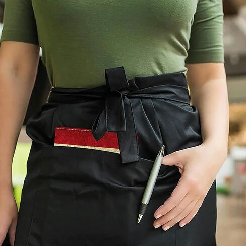 Rossy Server Book + Apron, Waitress Books Booklet Wallet Waiter Book with Zipper Pocket PU Leather Cute Serving Books with Black Waist Apron for Servers Waiters,Mexico Mexican Vintage Flag in Kuwait