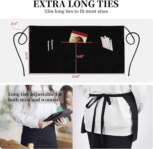 Rossy Server Book + Apron, Waitress Books Booklet Wallet Waiter Book with Zipper Pocket PU Leather Cute Serving Books with Black Waist Apron for Servers Waiters,Mexico Mexican Vintage Flag in Kuwait