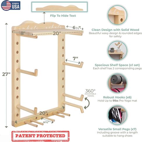 Yoga Mat Holder Wall Mount Home Gym Storage Rack - Fully Customizable Yoga Mat Wall Holder Wooden Yoga Mat Storage Rack as Gym Shelf for Home Gym Wall Storage or Yoga Mat Organizer for Peloton Accessories in Saudi Arabia