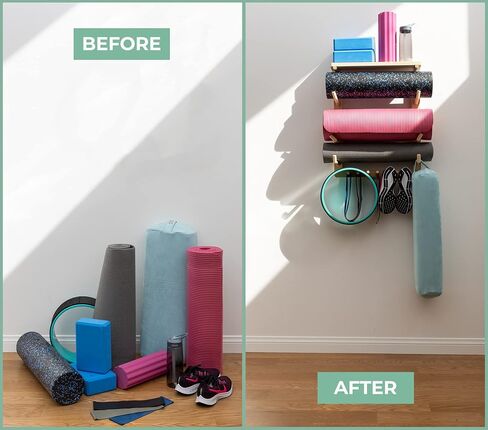 Yoga Mat Holder Wall Mount Home Gym Storage Rack - Fully Customizable Yoga Mat Wall Holder Wooden Yoga Mat Storage Rack as Gym Shelf for Home Gym Wall Storage or Yoga Mat Organizer for Peloton Accessories in Saudi Arabia