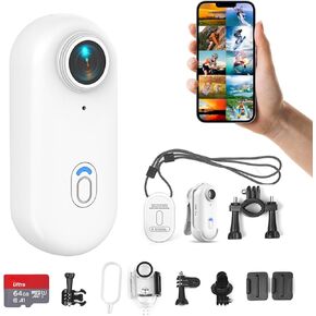 H8 64GB 4K Thumb Action Camera, Mini Body Cameras, Wearable Pocket Vlogging Camera, Multiple Accessory Mount Anywhere Small Portable Hands-Free Helmet Cam for Work, Cycling, Travel, Pet Walking