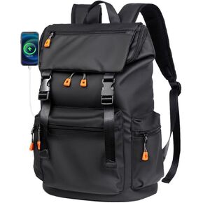 CHAO RAN Leather Travel Backpack Business Men Leather Laptop Backpack With Charge Port Waterproof Large College Backpack Daily Work For 16 Inch Laptop Backpack