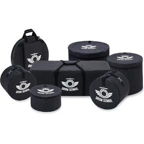 Drum Bags Set 7-pcs, Drum Cases Carrying Bag Padded Including 10" Tom Bag, 12" Tom Bag, 14" Snare Drum Bag, 16" Floor Tom Bag, 22'' * 18'' Bass Drum Case, 22" Cymbal Bag, Drum Hardware Bag (Fusion 16)