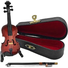 Miniature Instrument Model 10cm Violin Ornament with Bow Stand Violin Case Home Decor Photography Prop Wooden Gift