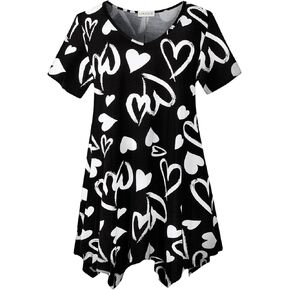 LARACE Plus Size Tops for Womens Summer Clothes Short Sleeve Shirts Casual V Neck Tunic Asymmetrical Blouses