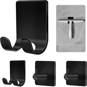 CGBE Shower Holders for Razors, 2 Pack Black Shower Hooks and 2 Pack Black Razor Holder, Razors Holder for Shower Heavy Duty Waterproof Hook for Shower Squeegee Loofah - Black