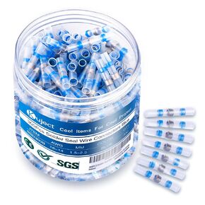 Kuject 300PCS Blue Solder Seal Wire Connectors, Waterproof Self Solder Heat Shrink Butt Connector Solder Sleeve Electrical Butt Splice for Automotive Marine Boat Trailer Truck 16-14 Awg