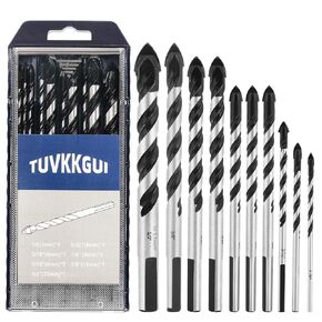 Masonry Drill Bit Set (10PCS) for Concrete/Tile/Glass/Brick/Plastic/Wood/Etc, Industrial Strength Carbide Drill Bit Tip, 1/8'', 5/32'', 3/16'', 1/4''*3, 5/16''*2, 3/8'', 1/2 ''