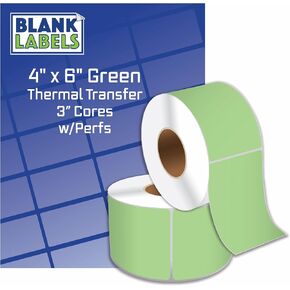 Blank Labels Colored Thermal Transfer Shipping Labels, 4" x 6" Printer Labels on 3" Cores with Perforation, 1,000 Labels Per Roll in Blue Flood Coat - Thermal Transfer Label Printer With Ribbon Needed