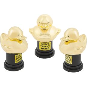 Fun Express Quacktastic Gold Rubber Duck Awards - 12 Plastic Trophies - 2-3/4" x 4" - Rewards and Giveaways