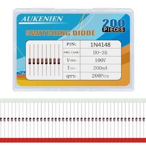 AUKENIEN 1N4148 Diodes 200mA 100V IN4148 Switching Diode 200 milliamp 100 Volt DO-35 Electronic Silicon Axial 4148 Diodo (Pack of 200)