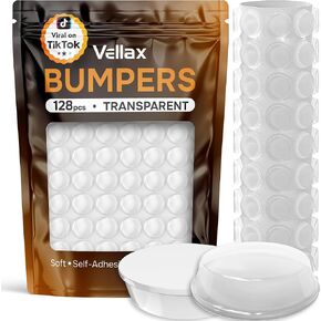 Vellax Cabinet Door Bumpers 128 Pcs - 1/2" Diameter Clear Self Adhesive Pads, Cabinet Stoppers, Rubber Bumpers for Drawers, Cupboards, Cutting Boards, Glass Tops, Picture Frames, Kitchen Furniture