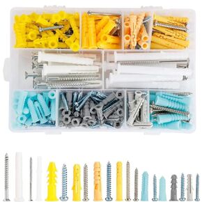 300pcs Set Drywall Anchors and Screws Assortment Kit Plastic Wall Anchors Flat Head Screws and Wall Plug Bolts with Organizer Box M6 M8 Length:25mm-80mm