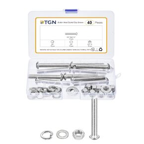 40Pcs 3/8-16x2-1/2 Button Head Socket Cap Screws - 304 Stainless Steel Bolt Nut Set Washer Assortment Kit - Good for Road Bicycle, Mountain Bike, Auto