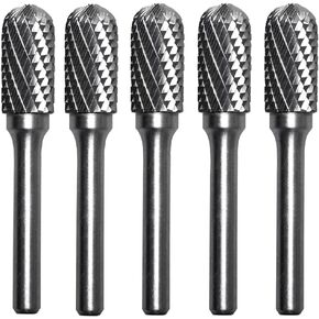 SC-5 Tungsten Carbide Burr Set Cylinder Shape with Radius End Rotary Burr File (1/2" Cutter Dia X 1"Cutter Length) with 1/4'' (6.35mm) Shank for Die Grinder Bits Drill, Pack of 5…