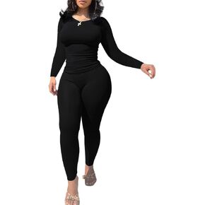 HTD Two Piece Outfits for Women Casual Long Sleeve Bodycon Jogging Suits