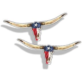 2 pcs Texas TX Longhorn Sticker, Lone Star State Texas Flag Sticker Decal Car Truck Laptop