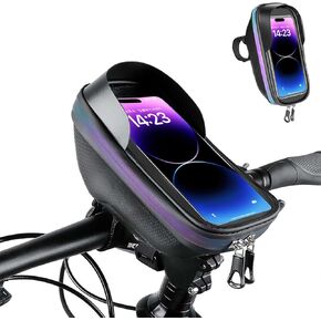 Bike Phone Holder, Bicycle Front Frame Handlebar Bag EVA Hard Shell Waterproof Bike Accessories with Touch-Screen and Rain Cover for Phones under 6.9''