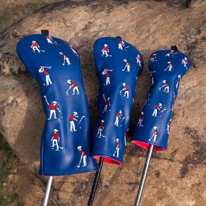 Funny Angry Golfer Golf Club Head Covers for Woods and Drivers, Golf Headcovers Set 3 Pack Blue, Funny Golf Gift for Men