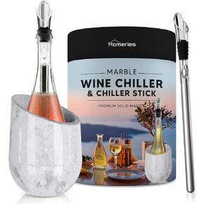 Homeries Marble Wine Chiller Bucket - Wine & Champagne Cooler for Parties, Dinner – Keep Wine & Beverages Cold – Holds Any 750ml Bottle - Ideal Gift for Wine Enthusiasts (New Design Gloss White)