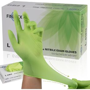 قفازات FINITEX نيتريل خالية من اللاتكس للاستخدام مرة واحدة، أخضر - 3.5 مل، 100 قطعة قفازات خالية من البودرة لتنظيف قفازات الطعام للفحص الطبي