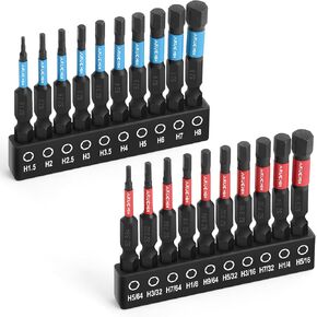 Hex Head Allen Wrench Drill Bit Set, 20-Piece Hex Bit Set Metric and SAE S2 Steel Allen Key Bit Set with Magnetic Tips 1/4 Hex-shank 2" Impact Bit Set