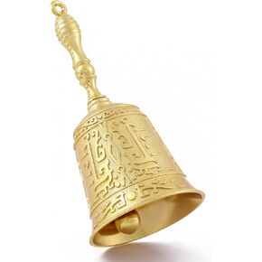 Super Loud Solid Brass Hand Call Bell for Ringing at Wedding, New Style Hand Bells for Seniors Bedside, Teacher Classroom Bell, Dinner Bell, Tibetan Bells, Gift for Bedridden Mom(Gold)