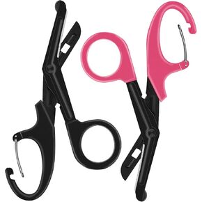 2 Pack Trauma Shears for Nurses Medical Scissors Nurses Scissors 7.5" Stainless Steel Bandage Scissors with Carabiner Fluoride Coated Premium Blades Patented Scissors for Nurses Doctor Black and Pink