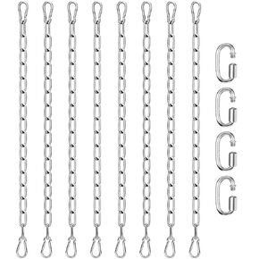 Moxweyeni 8 Pcs 20 Inch 304 Stainless Steel Coil Chain with Spring Snap Link Connector for Flower Pot Hanging Roadblock Link Anchor Pet Dog Gym Boxing Outdoor Indoor Swing Chair Hammock Transport
