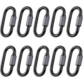 CBTONE 10 PCS D Shape Locking Carabiner 2.4 Inch Black Screw Quick Link, Heavy Duty Stainless Steel Chain Connector M6 1/4-in