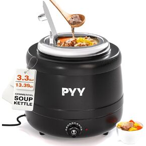 PYY Commercial Soup Kettle - 13.39QT/3.34GAL Soup Warmers with Lid, Countertop Electric Soup Pot,Detachable Stainless Steel Insert Pot for Parties Restaurant Buffet Big Family, Black