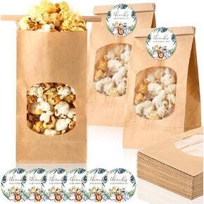 24 Sets Bear Baby Shower Popcorn Bags Thanks for Popping by Tags Popcorn Bags with Window with Round Stickers Baby Shower Party Favors for Wrapping Food Storage