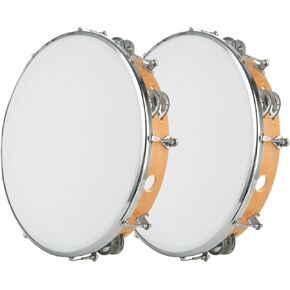 CYEAH 2 Pack Tambourine for Adults, 12 in Wooden Tambourine, Hand Held Tambourines Drum Double Row Metal Jingles, Tambourines Musical Instrument for Church Wedding Party Dance