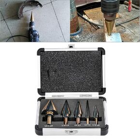Step Drill Bits 5PCS HSS Cobalt Titanium Step Drill Bits Multiple Hole 50 Sizes High Speed Steel Drill Bits with an Carrying Case