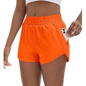Women's 3" High Waisted Running Shorts Quick Dry Dolphin Sporty Athletic Gym Track Shorts for Women with Zipper Pocket