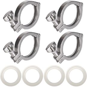 Single Pin Tri Clamp - 4 Pcs Heavy Duty Ferrule TC 2 Inch Stainless Steel 304 with Silicone Gaskets