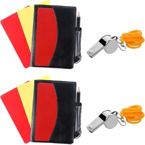 Soccer Referee Kit Include Red Yellow Soccer Referee Cards Black Pocketbook and Metal Referee Whistles with Lanyard for Sports,Soccer,Basketball （2Set）