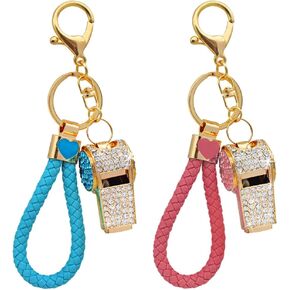 2Pcs Whistle Keyrings, Crystal Rhinestone Whistle Bling Whistle with Chain for Bag Accessory Pendant Purse Charm Handbag Decor Ornaments Keychain
