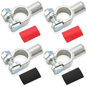 8 Pcs 2 Pairs Battery Terminal Connectors, Top Post Battery Cable Ends 1/0 Gauge Positive and Negative (+/-) Pure Copper with Dual Wall Adhesive Heat Shrink Tubing for Car Truck Rv Boat Vehicles