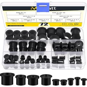72Pcs Top Hat Silicone Rubber Grommets for Wiring, Waterproof Wire Cable Grommets Firewall Silicone Plug Rubber Hole Grommet for Automotive, Desk, Water Pipe, Hydroponic, Irrigation