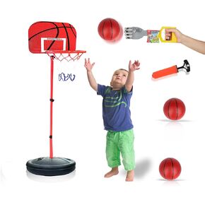 Adjustable Kids Basketball Hoop with Stand - 2.1 to 5.5 Feet (63-165cm), 2 Balls Included,Portable Basketball Goal for 3+ Years Old Indoor & Outdoor Play