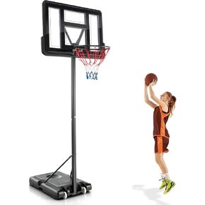Goplus Portable Basketball Hoop, 10FT Height Adjustable Basketball Goal w/44‘’ Shatterproof Backboard, Outdoor Basketball Stand for Adults Teens Backyard Driveway