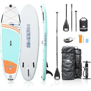 Inflatable Stand Up Paddle Board with Premium Accessories & Travel Backpack, Waterproof Bag, Action Camera Mount, Leash, Fiberglass Shaft Adjustable Paddle, Pump and Non-Slip Deck Pad.