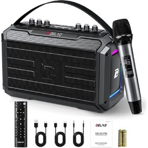 Delxo Karaoke Machine with One Wireless Microphones, 120W Powerful Bluetooth Speaker with PA System, Custom EQ & BassUp, Built-in Power Bank Portable Speaker for Camping, Beach, Backyard
