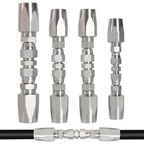 4PCS Hydraulic Hose Repair Fittings Kit, 1/2'' 3/8'' 1/4'' Reusable Hydraulic Fittings for Size #08#06#04, Hydraulic Hose Repair Kit, Hydraulic Hose Field Repair Kit, Hydraulic Hose Fittings Kit