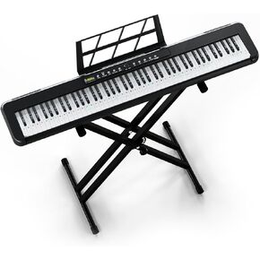 88 Key Digital Piano Keyboard with Semi Weighted Keys, Electric Keyboard Piano 88 Keys with Stand, Sustain Pedal, Power Supply, Carrying Case, Headphones and Piano Lessons, Black